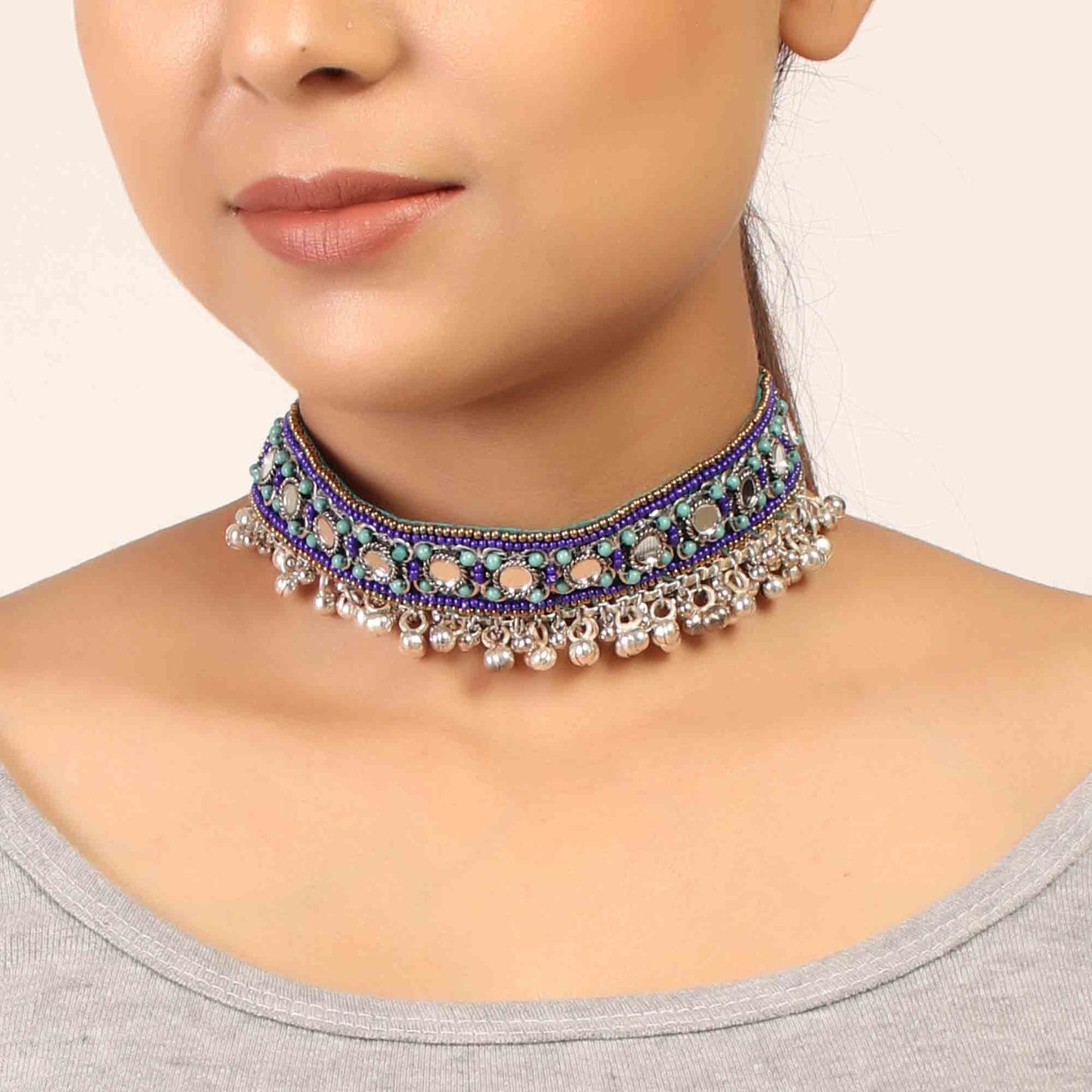 Necklace,The Splashy Blue & Green Beaded Choker - Cippele Multi Store