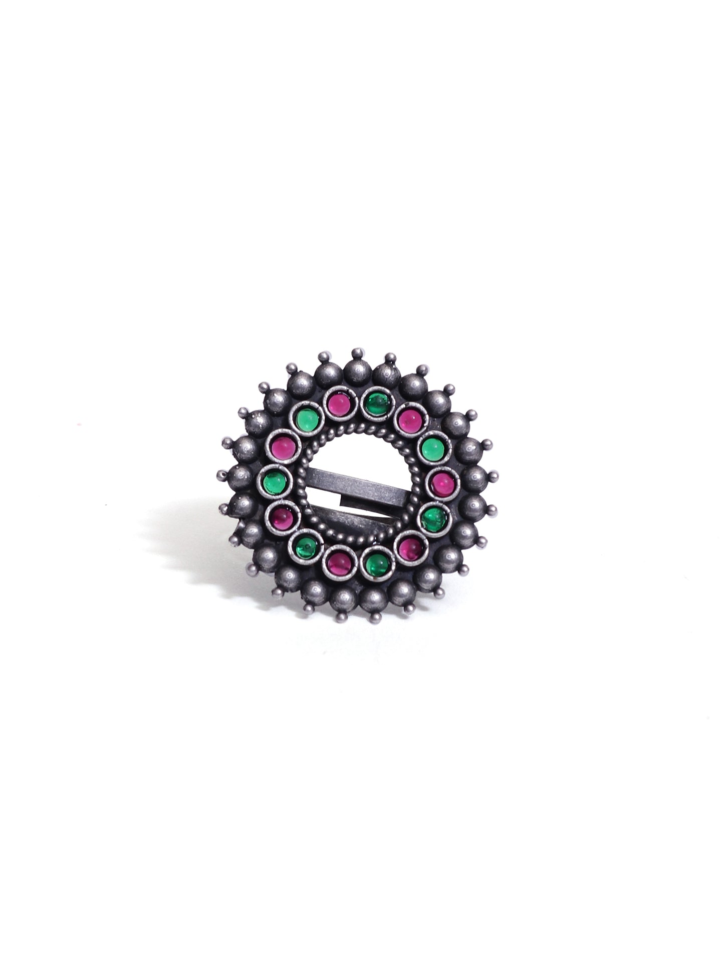 The Classy Magenta & Green Stone Glubule Ring