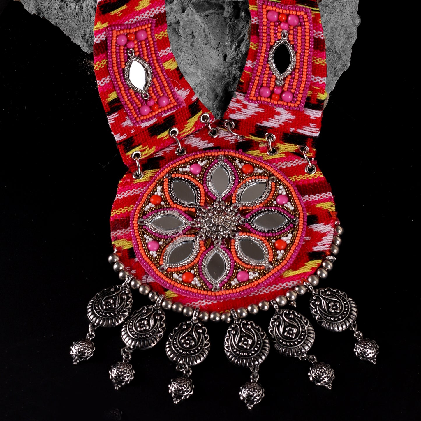 Red Mirror Ethnic Beaded Necklace