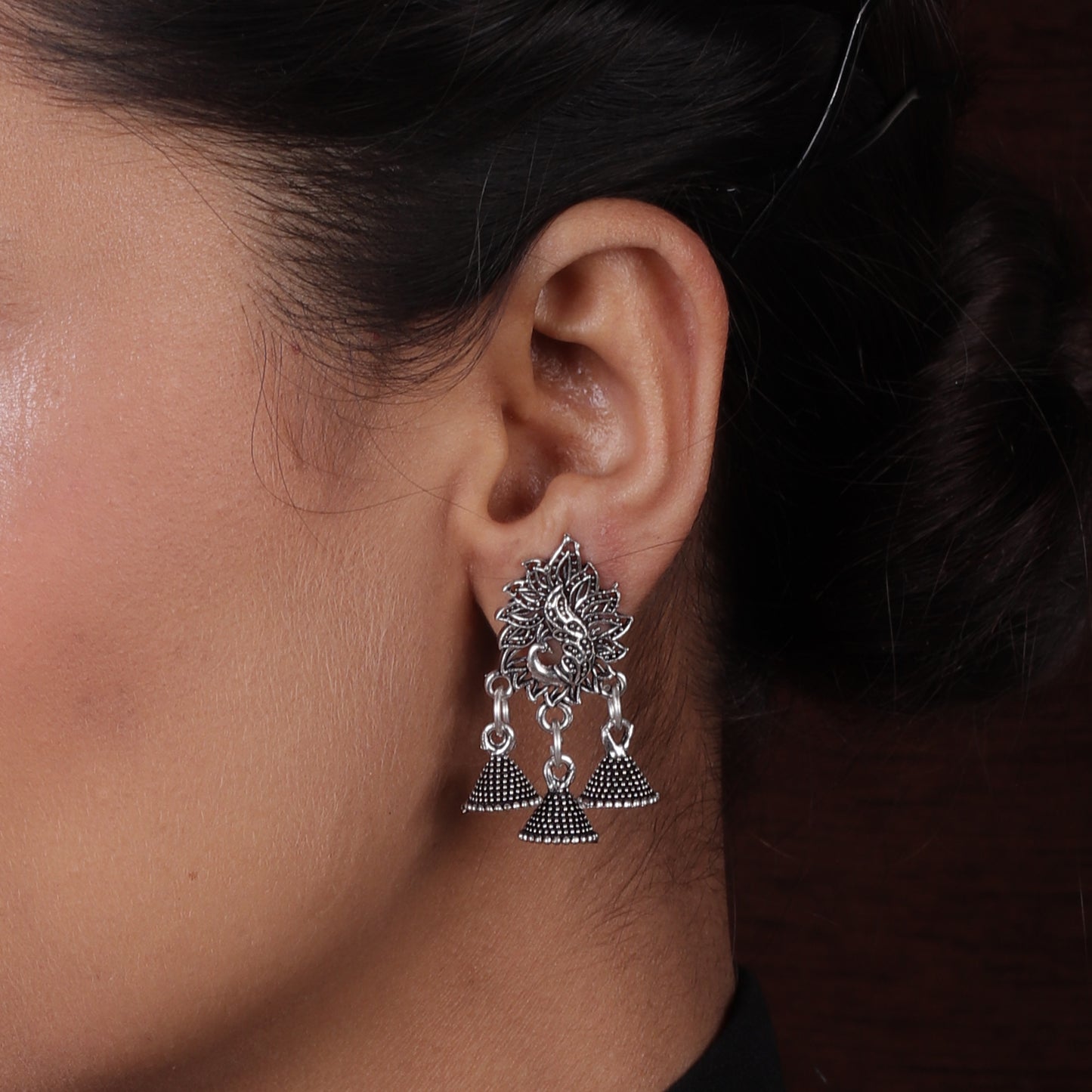 Silver Peacock Design Jhumkis