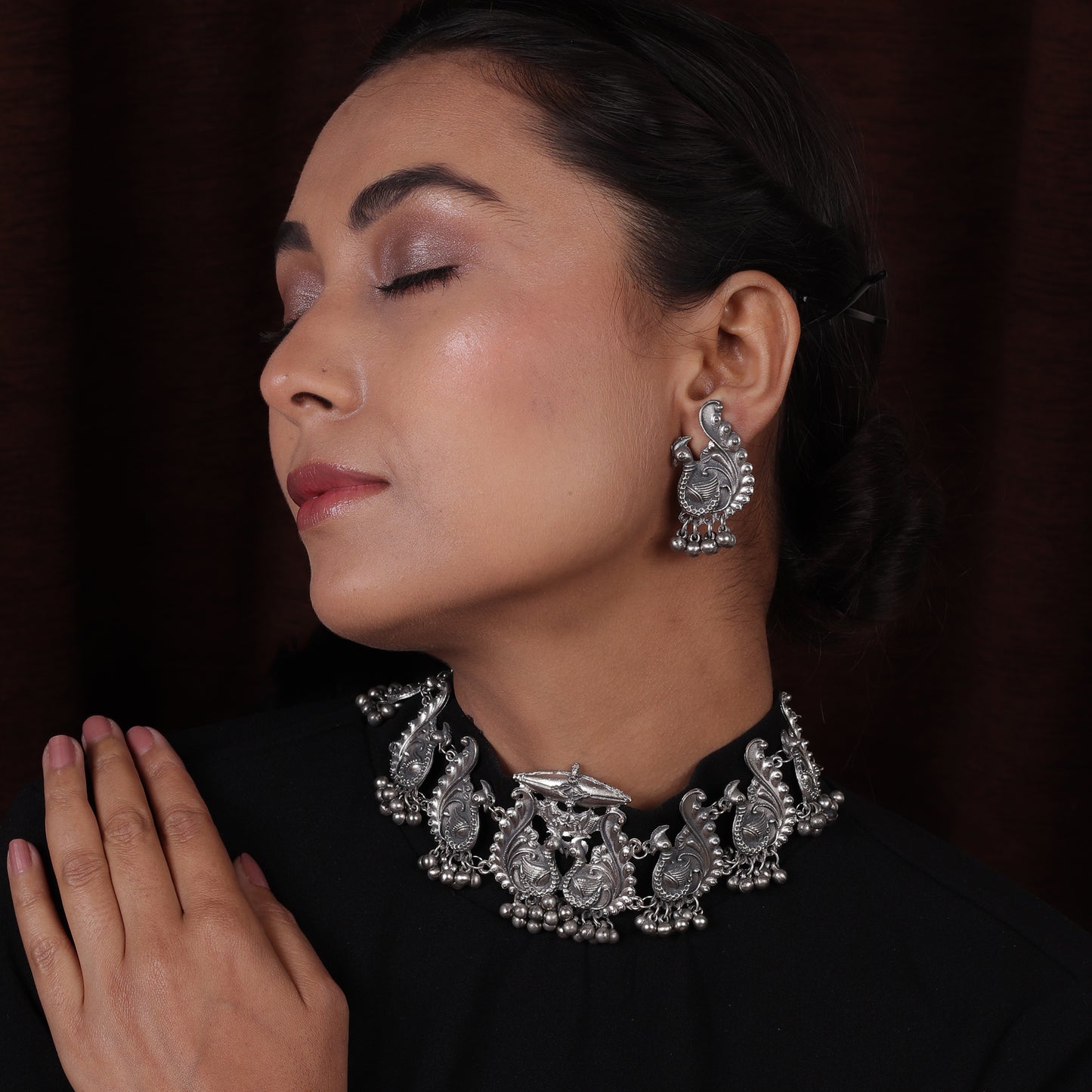 The Soothing Avian Silver Oxidized Necklace Set