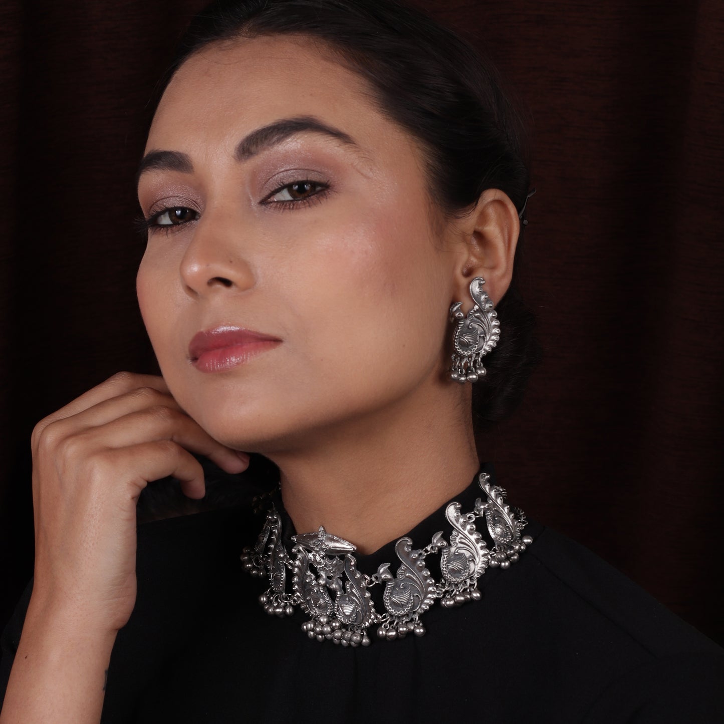 The Soothing Avian Silver Oxidized Necklace Set