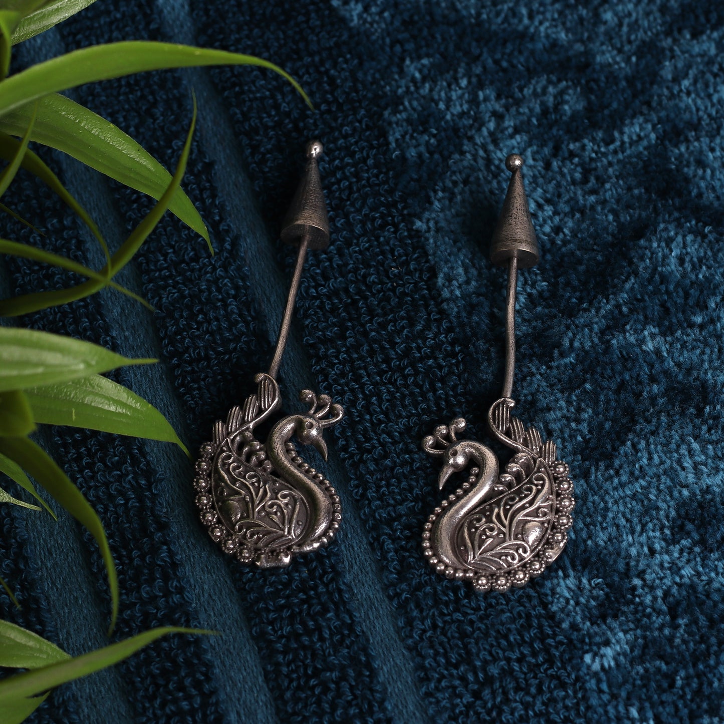 Silver Look Peacock Design Earrings