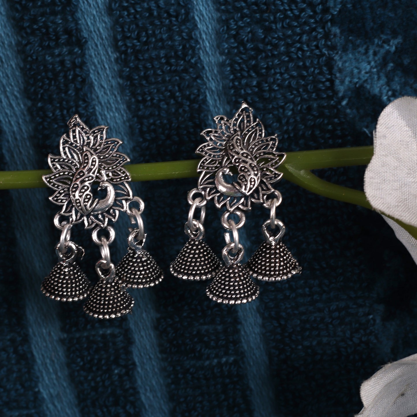 Silver Peacock Design Jhumkis