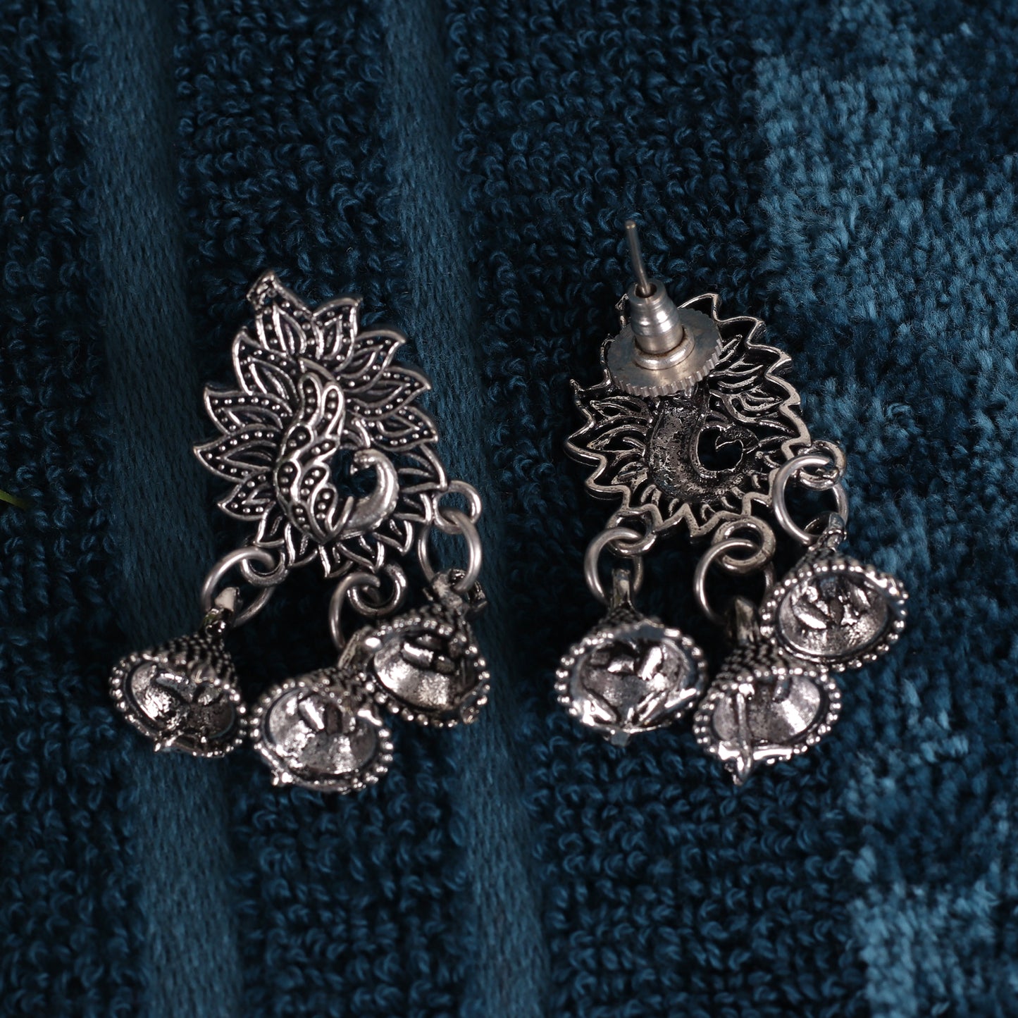 Silver Peacock Design Jhumkis