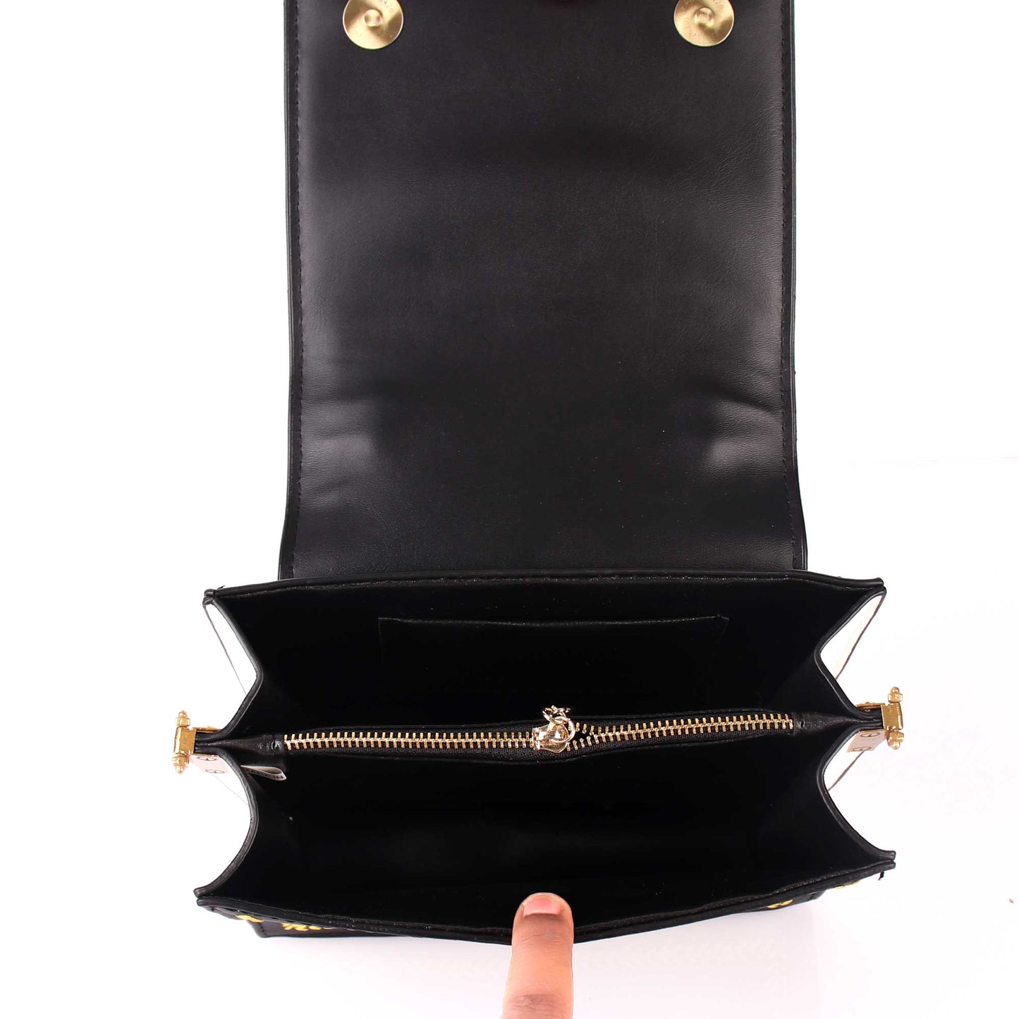 The Graceful Stitched Embroidery Sling Bag in Black