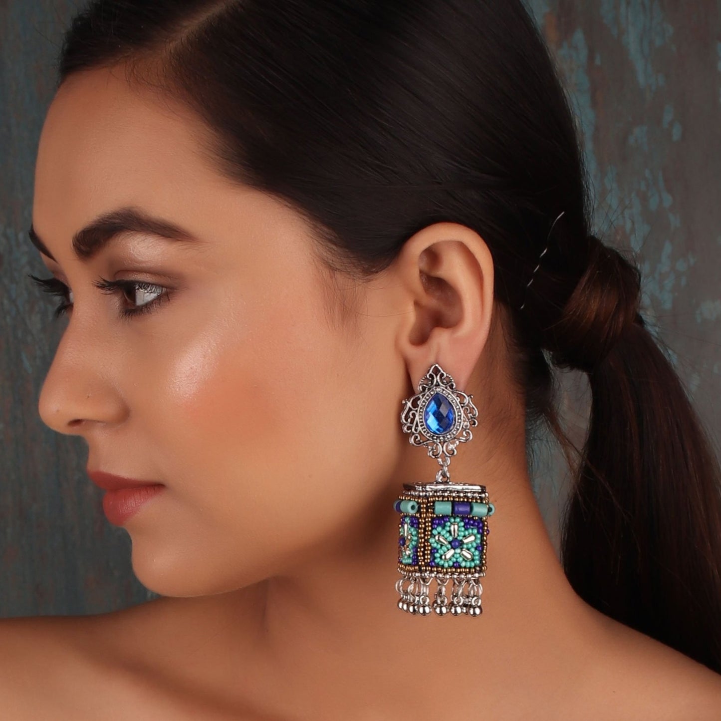 Earrings,The Dazzling Stone Beaded Earring in Shades of Blue - Cippele Multi Store