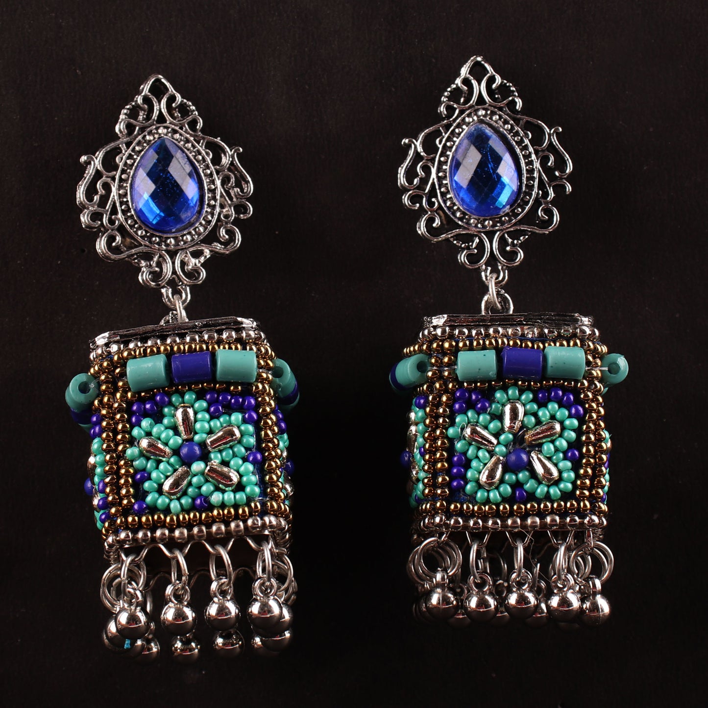 Earrings,The Dazzling Stone Beaded Earring in Shades of Blue - Cippele Multi Store