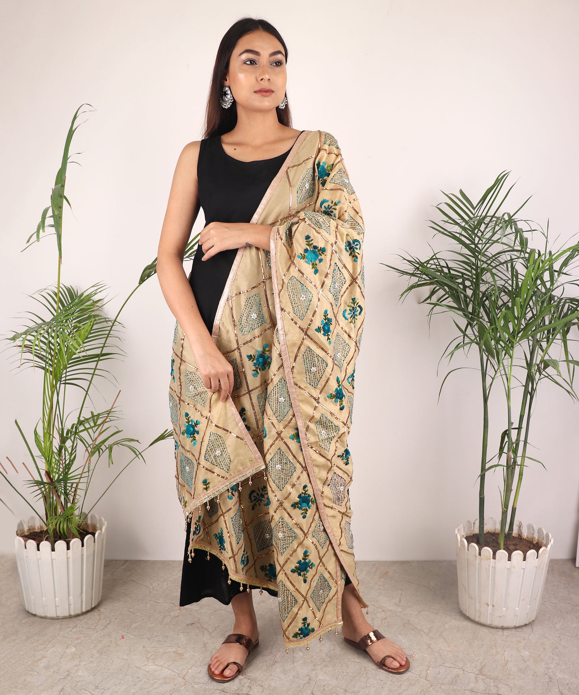 Dupatta,The Serene Sponge Phulkari Dupatta - Cippele Multi Store