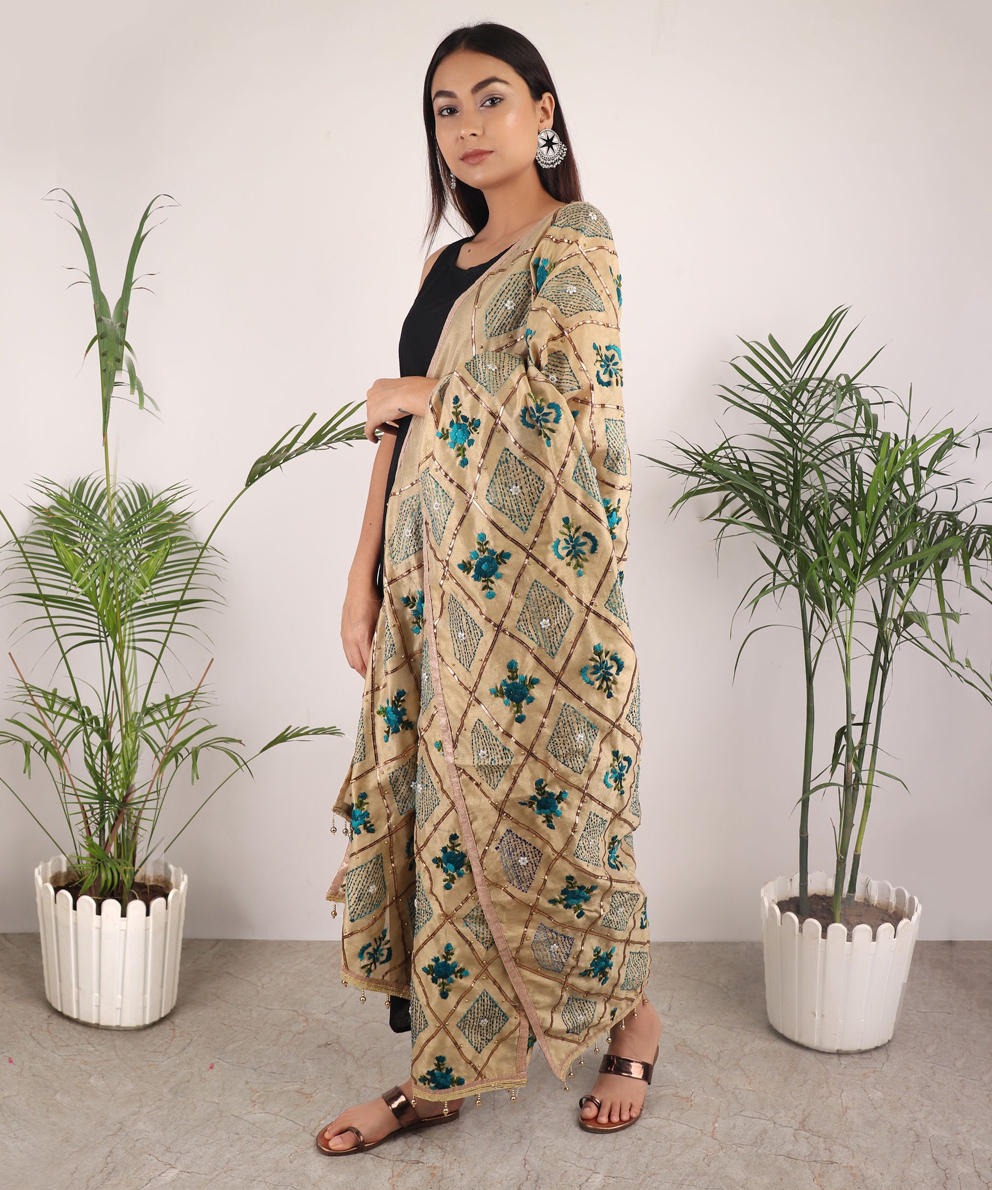 Dupatta,The Serene Sponge Phulkari Dupatta - Cippele Multi Store