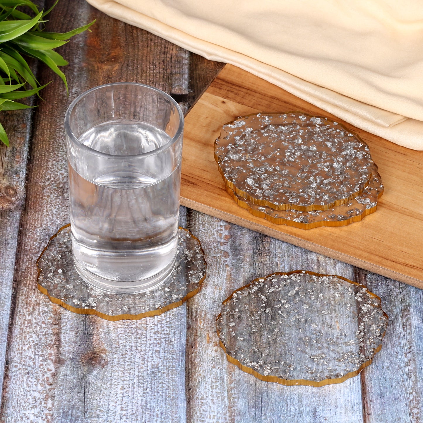 The Fluidic Silver Accent Coasters (Set of 4)
