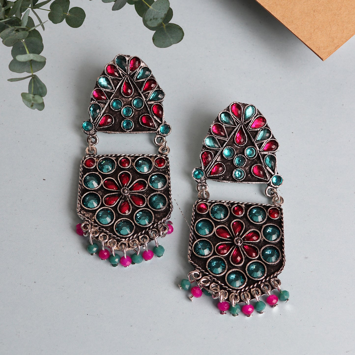 Earrings,The Flower Pearl Afghani earing in Turquoise Blue & Magenta - Cippele Multi Store