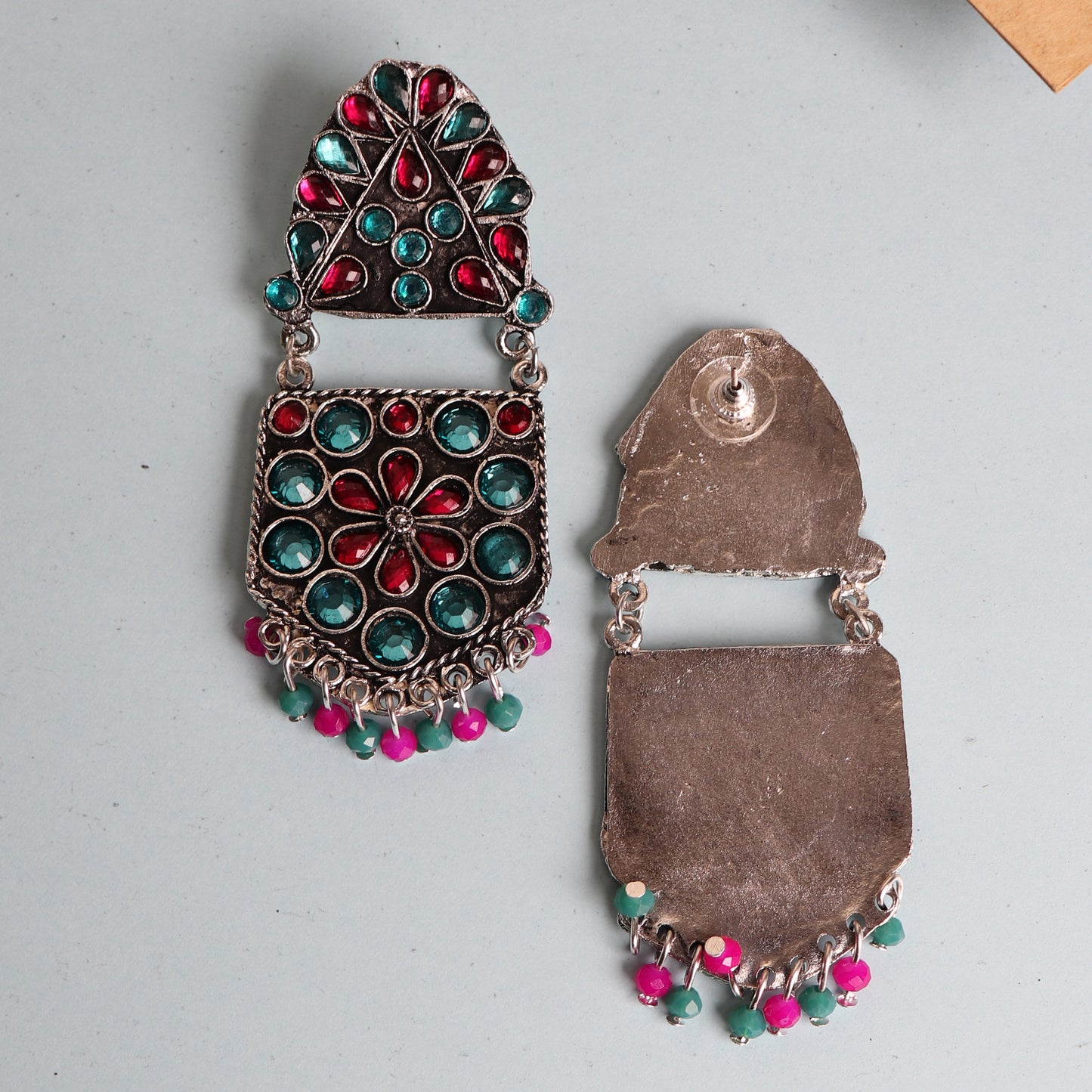 Earrings,The Flower Pearl Afghani earing in Turquoise Blue & Magenta - Cippele Multi Store