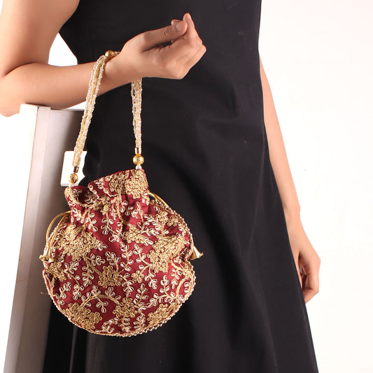 Potli,The Golden Amulet Maroon Potli - Cippele Multi Store