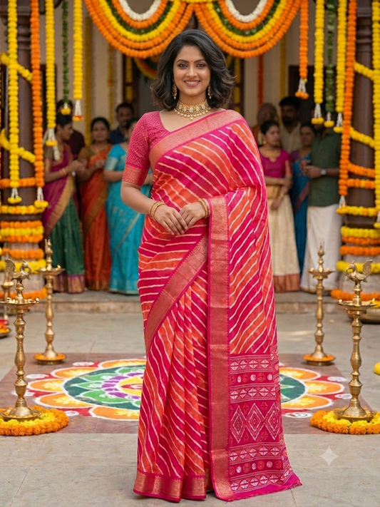 Rangrez Leheriya Saree with Designer Blouse