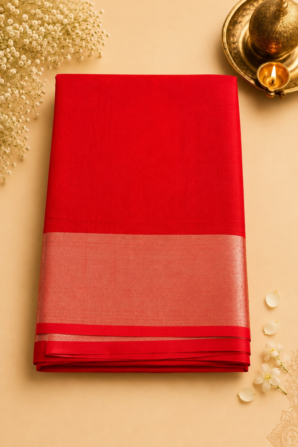 Saanjh Soft Cotton Saree (Red)