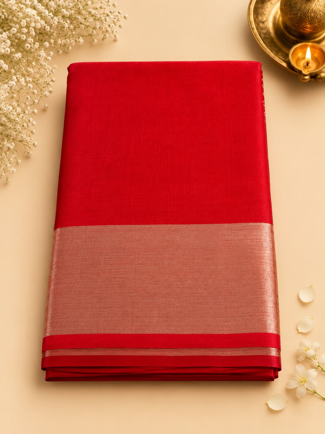 Saanjh Soft Cotton Saree (Red)