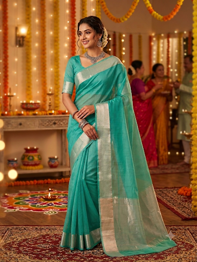 Saanjh Soft Cotton Saree (Mint)