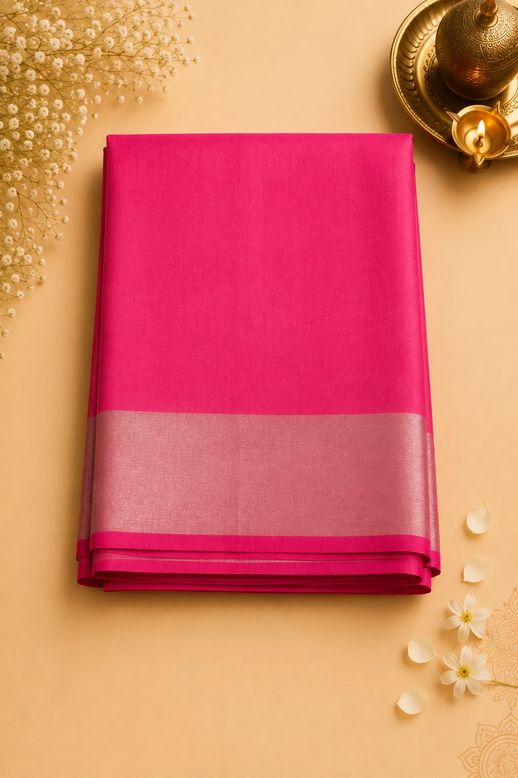 Saanjh Soft Cotton Saree (Magenta)