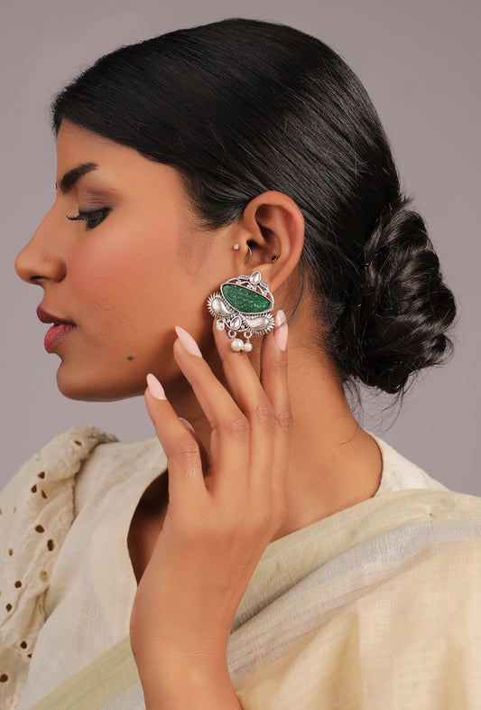 The Encapsulated Carving Stone Candy Earrings in Green