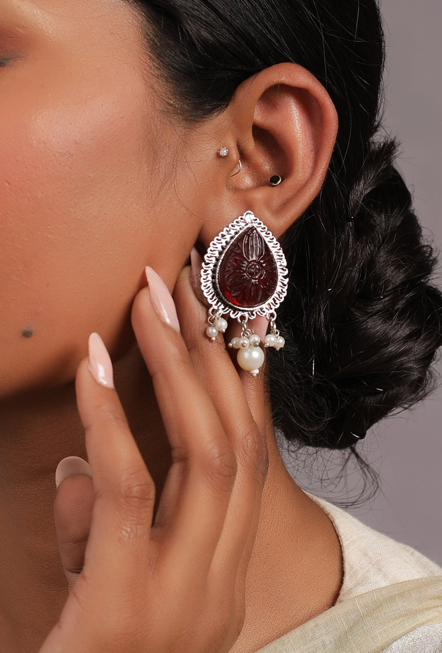 The Carmine Bettle Earrings in Maroon