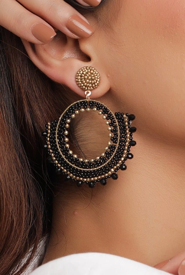 Elegant Black Beaded Earrings
