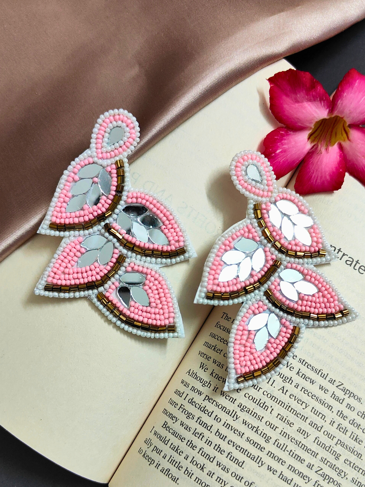 The Beady Crumb Earrings in White & Pink