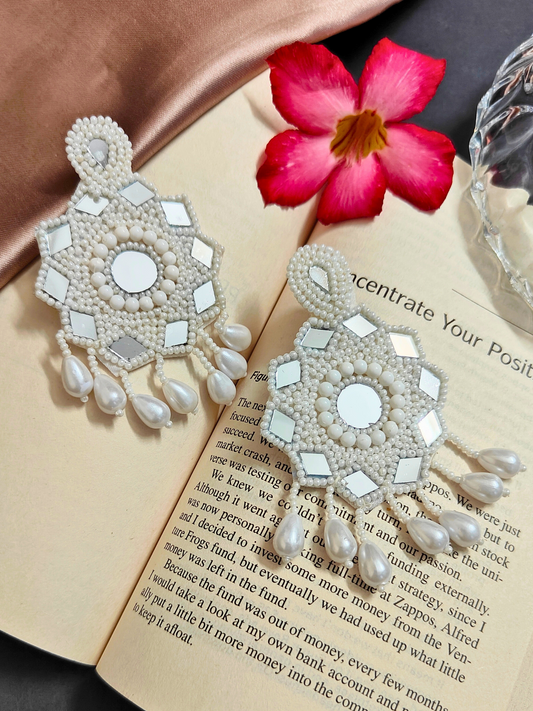 The Beady Fauxy Diamonds Earrings in White