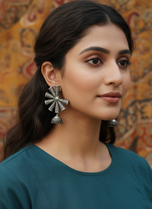 Oxidized Silver Jhumka Stud Earrings