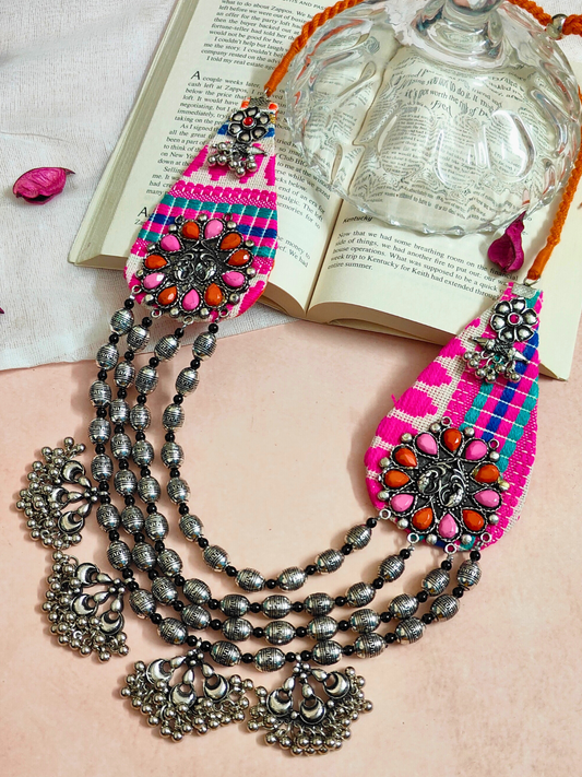 The Anokhi Boho Fused Layered Necklace in Pink