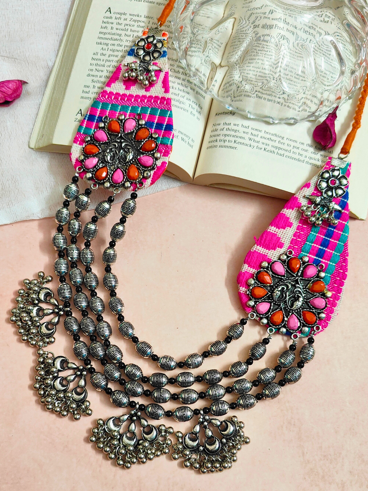 The Anokhi Boho Fused Layered Necklace in Pink