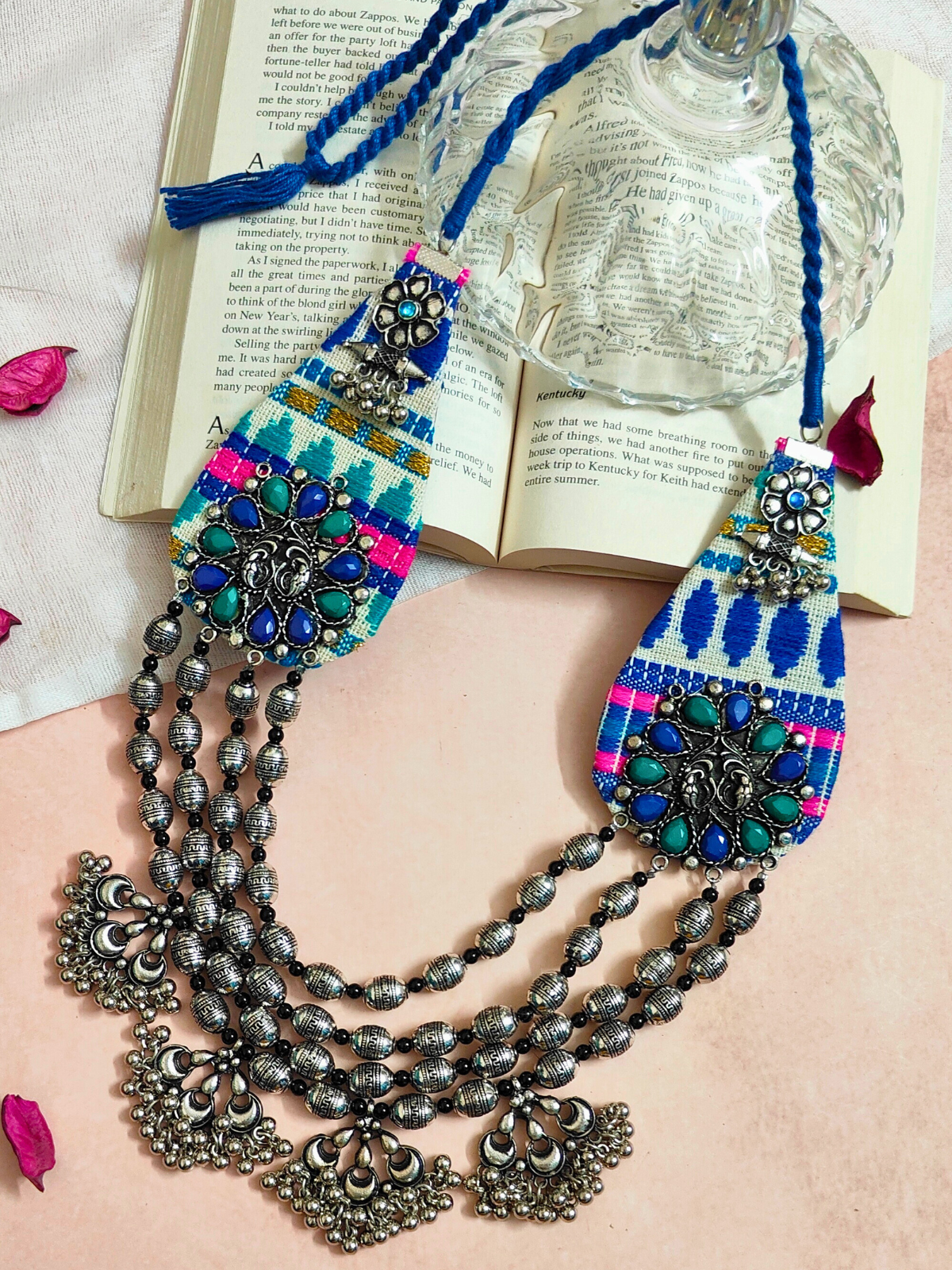 The Anokhi Boho Fused Necklace in Blue