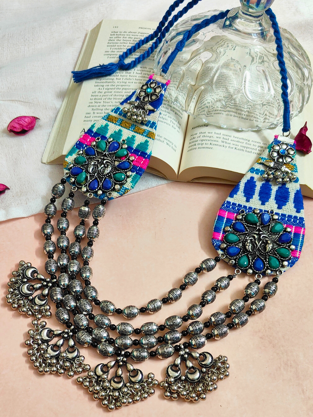 The Anokhi Boho Fused Necklace in Blue
