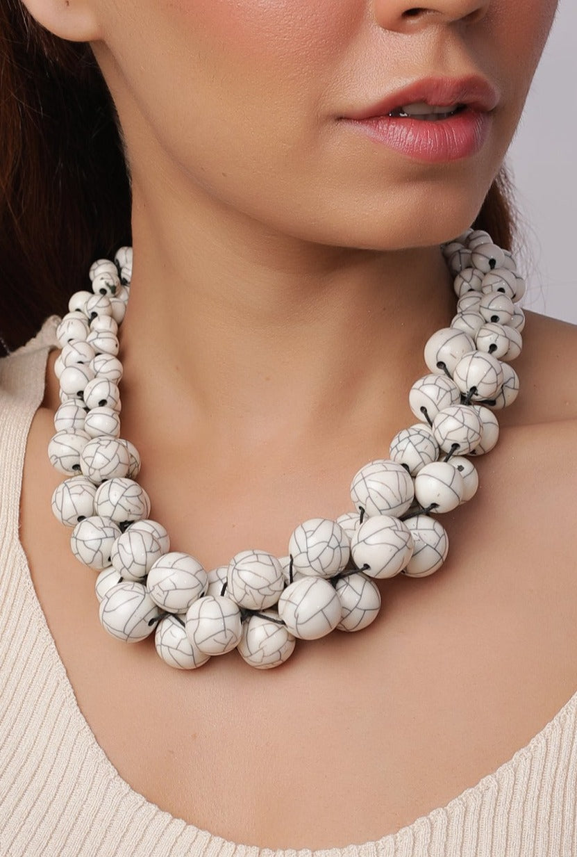 Funky Beaded Necklace in White