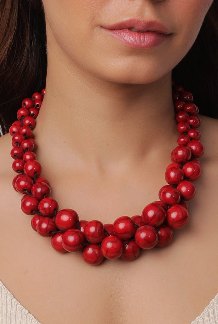 Funky Beaded Necklace in Maroon
