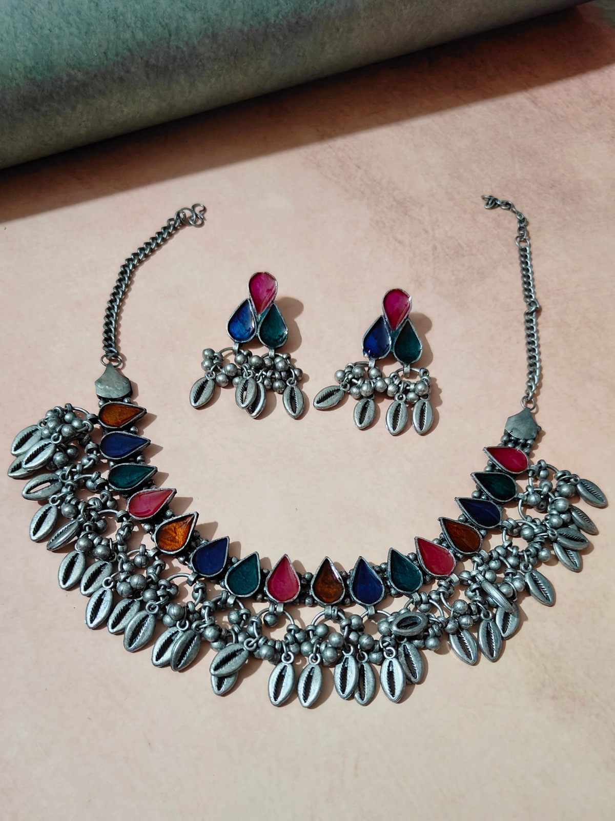 The Steely Cowrie Meenakari Choker Set