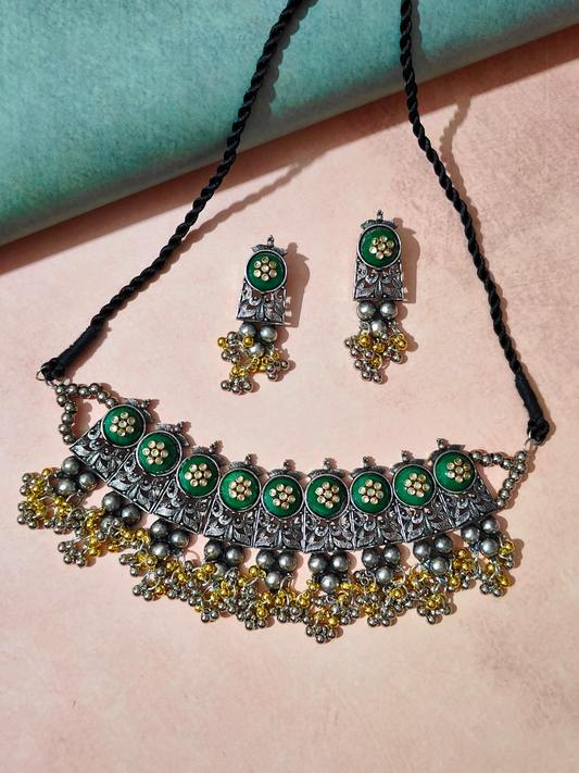The Cutesy Globule Choker Set with Green Stone