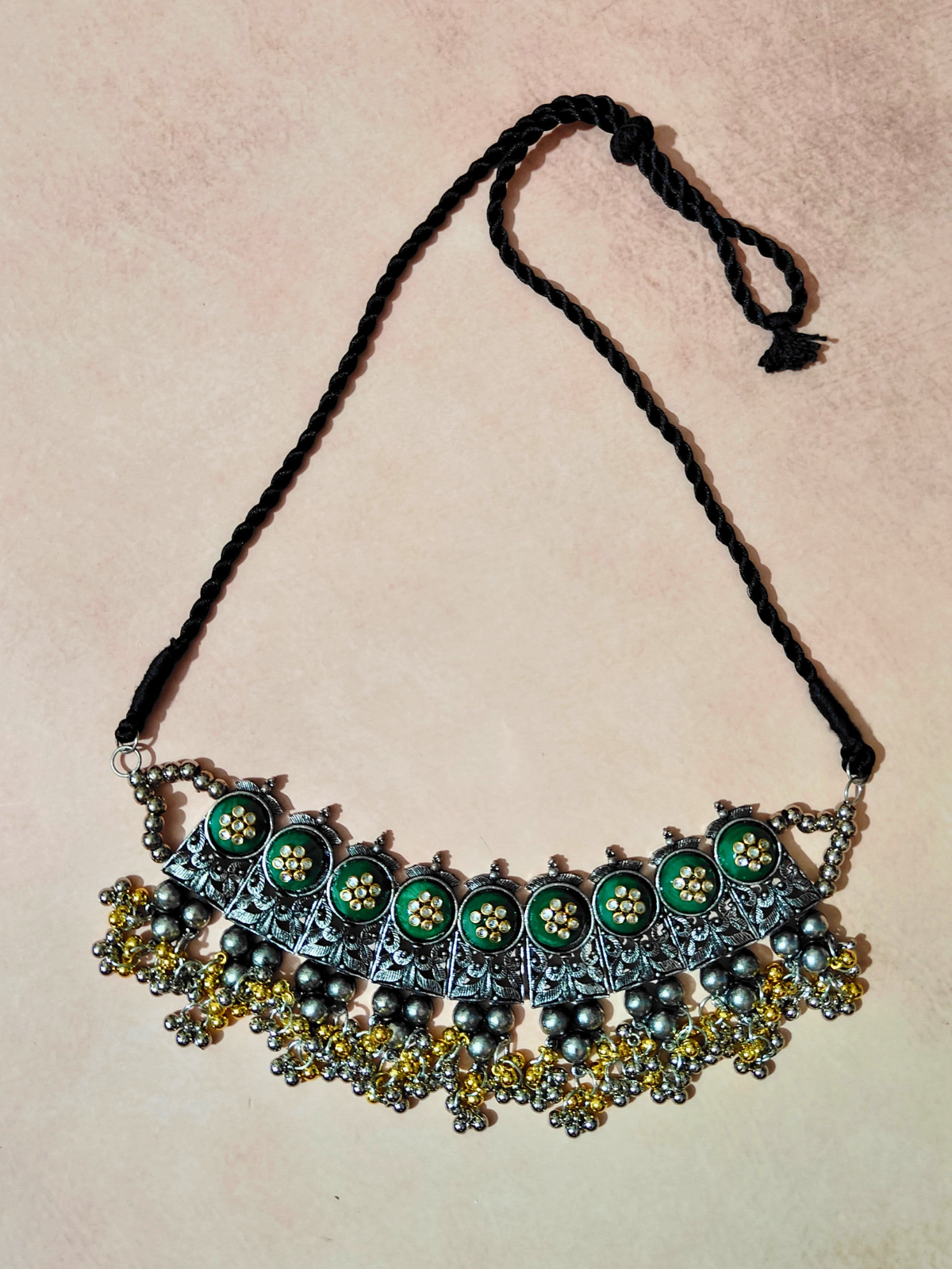 The Cutesy Globule Choker Set with Green Stone