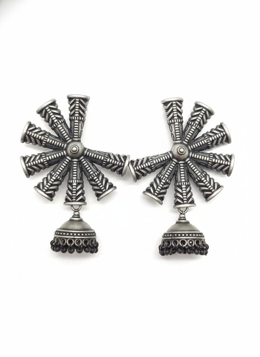 Oxidized Silver Jhumka Stud Earrings