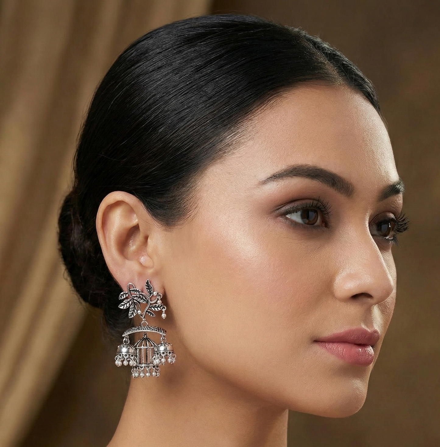 The Sparkling Leafy Brass Silver Look Alike Earring