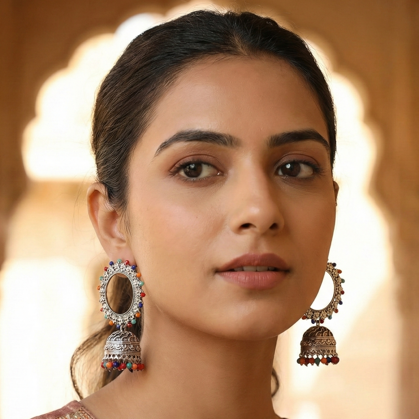 Endearing Earrings with Jhoomer in Multicolor