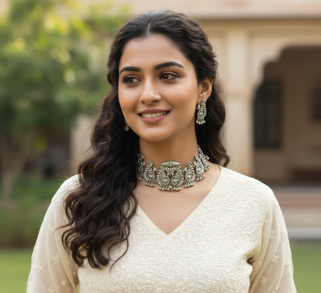 The Soothing Avian Silver Oxidized Necklace Set