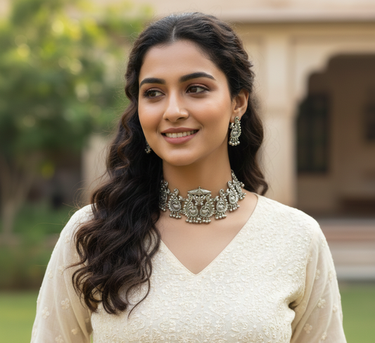 The Soothing Avian Silver Oxidized Necklace Set