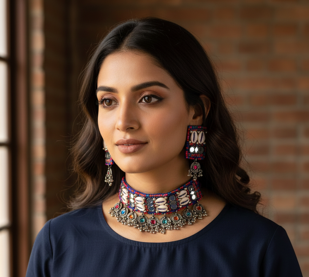 The Knobby Cowrie Choker Set in Multicolor