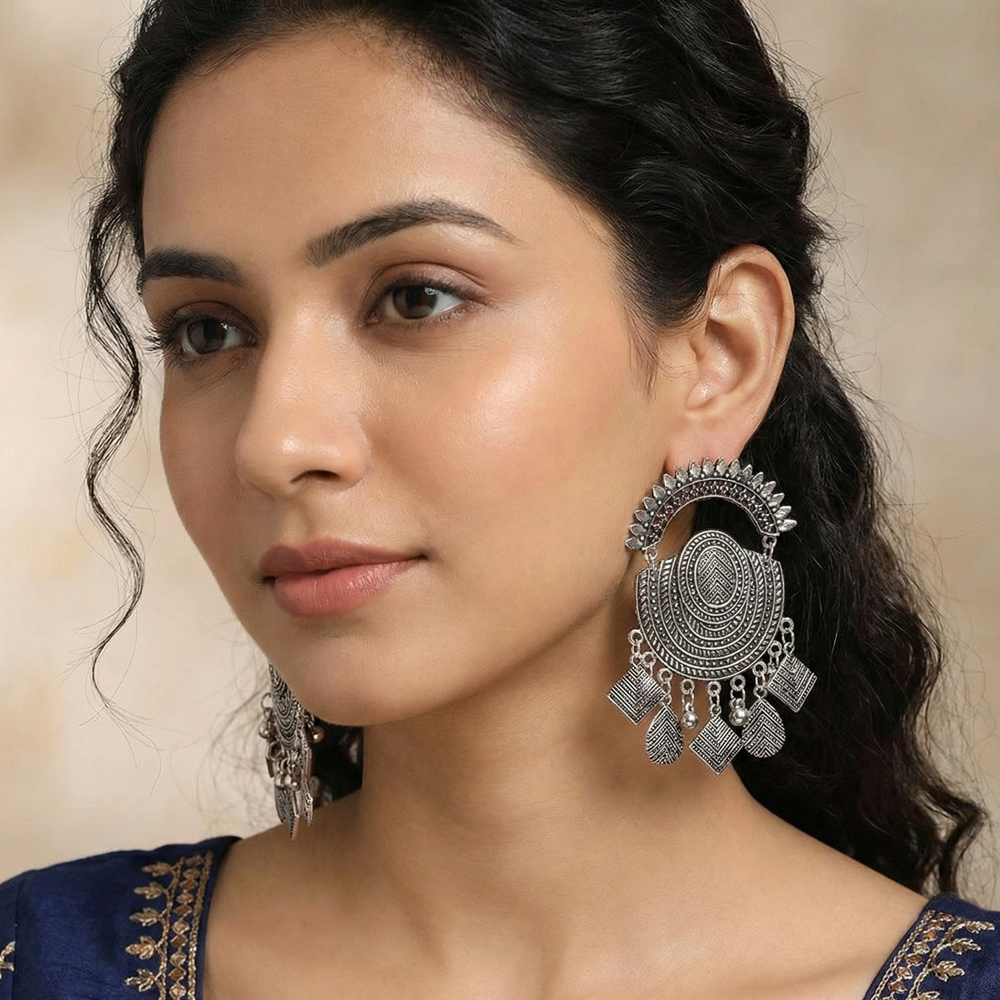 Oval Shaped Oxidized Earrings