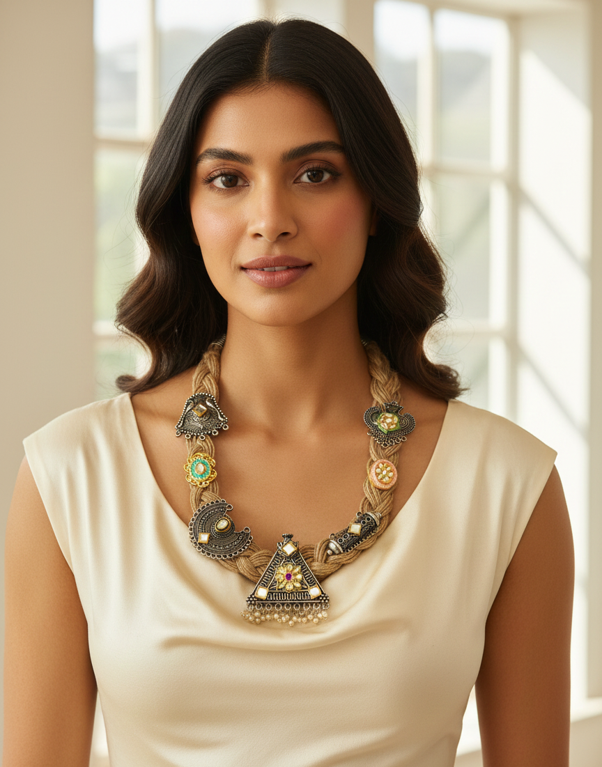 The Metal Imprint Jute Necklace