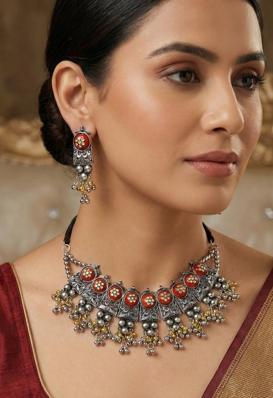 The Cutesy Globule Choker Set with Red Stone