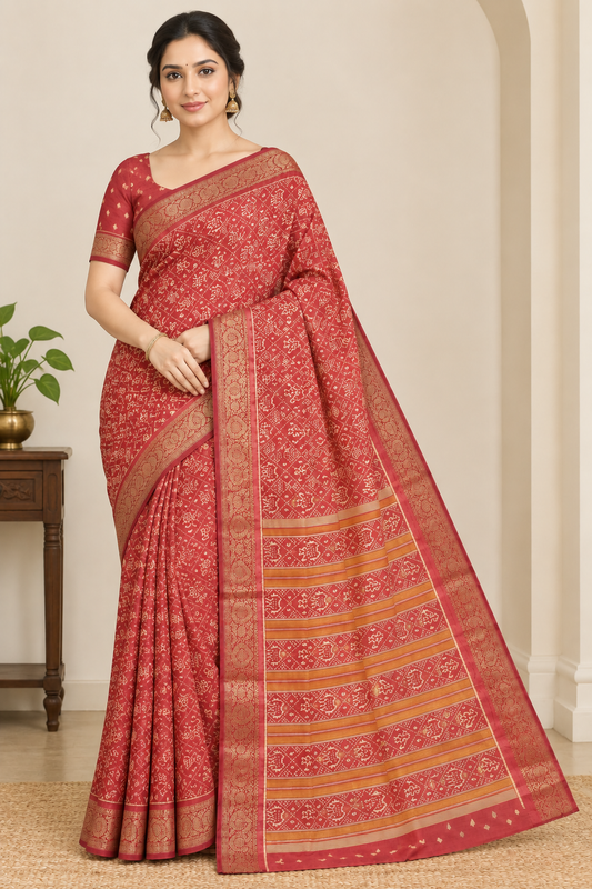 Rangriti Patola Silk Saree with Designer Blouse (Gajri)