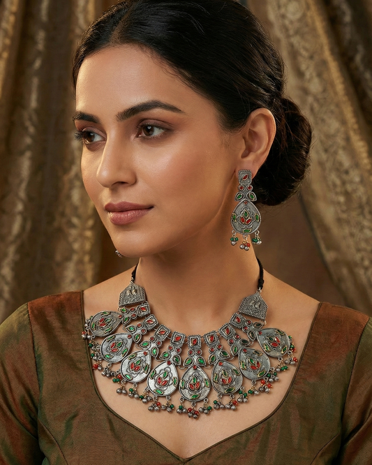 The Margaric Necklace Set with Red & Green Stone