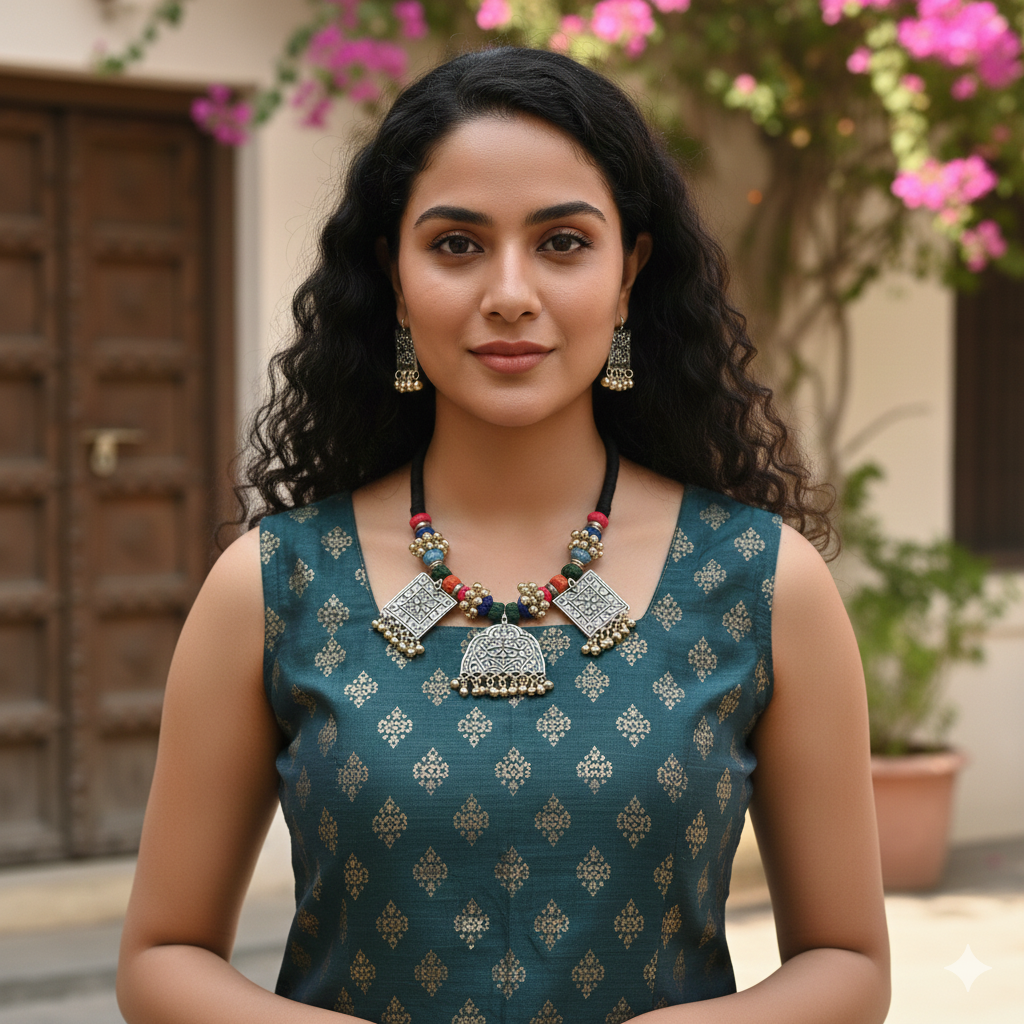 The Cheerful Necklace Set in Multicolor Thread